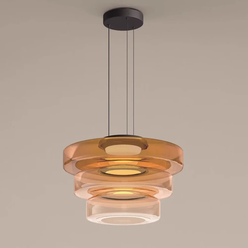 Arturesthome Contemporary Multi-Layer Clear Glass Pendant Lighting, Amber/Green/Grey