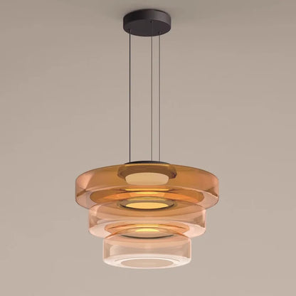 Arturesthome Contemporary Multi-Layer Clear Glass Pendant Lighting, Amber/Green/Grey