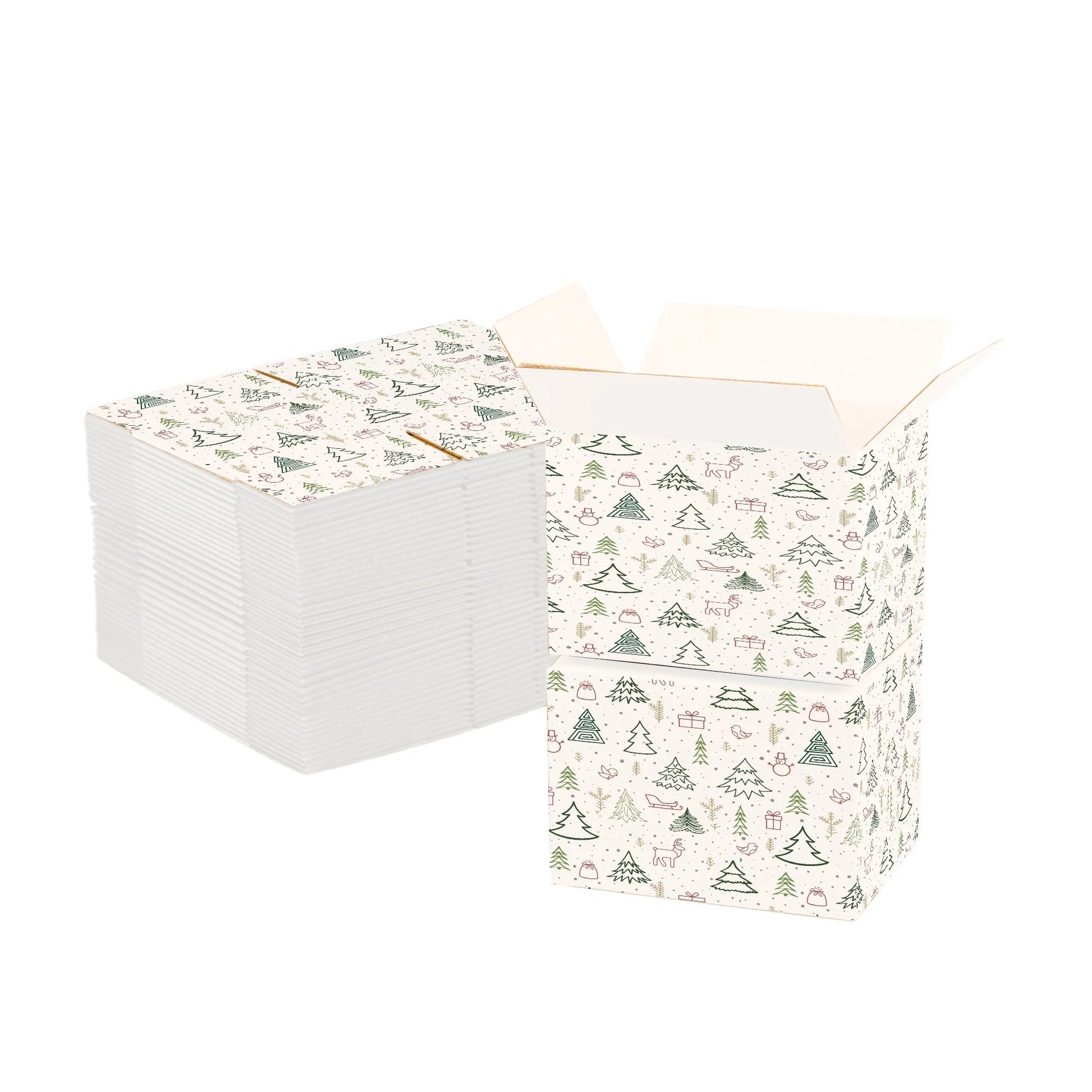 Ucanpack Christmas Boxes 8x8x4 inch - 100 Pack Winter Forest Printed Christmas Box Bulk - Holiday Shipping Box Made in USA Christmas Packaging Small Business