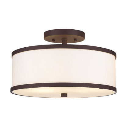 Livex Lighting Park Ridge 2-Light Metal & Fabric Ceiling Mount in Antique Brass