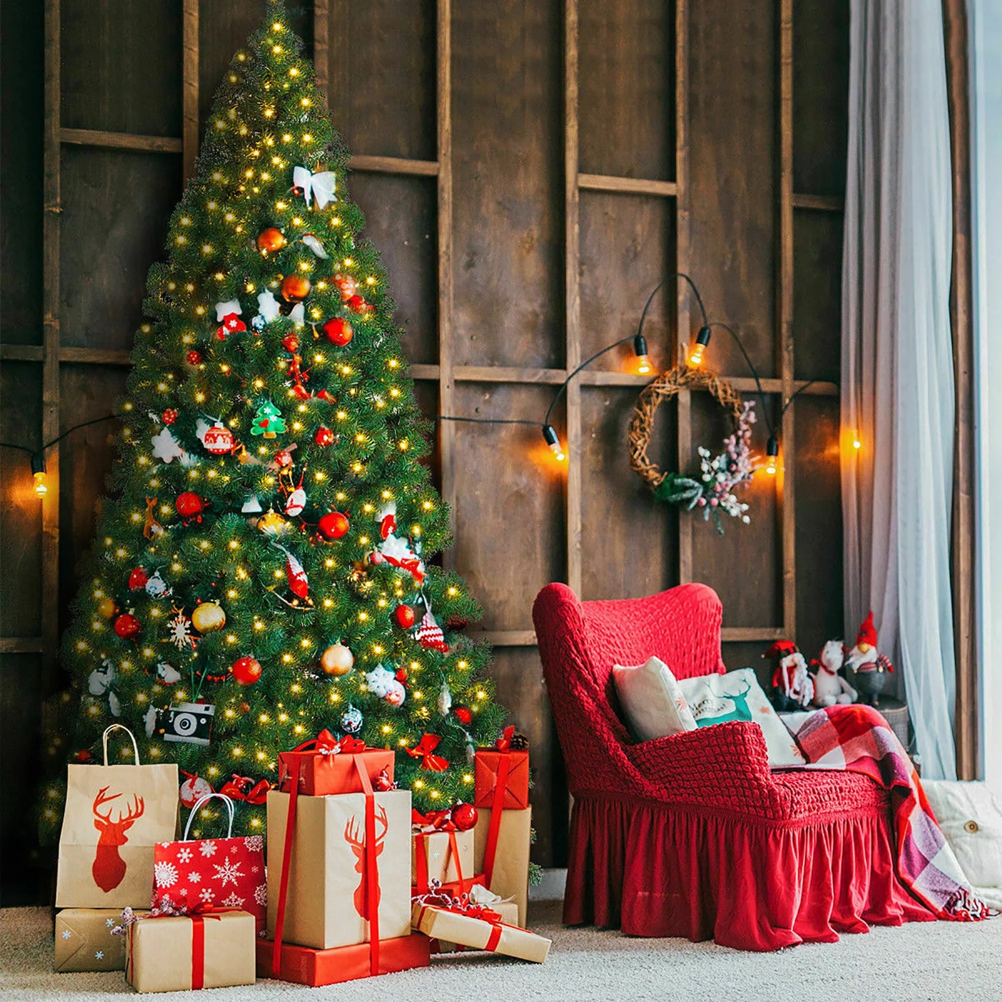 Costway 9Ft Pre-Lit PVC Christmas Tree Hinged 700 LED Lights Green
