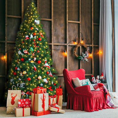 Costway 9Ft Pre-Lit PVC Christmas Tree Hinged 700 LED Lights Green