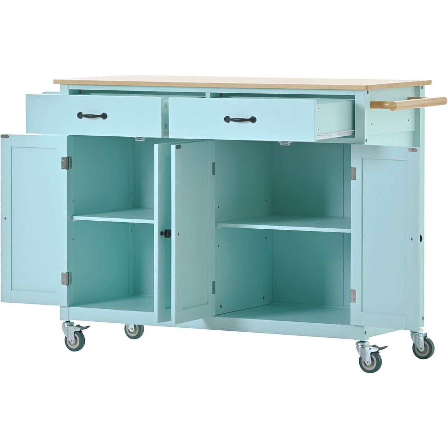 Kitchen Storage Islands& Carts with Solid Wood Top and Locking Wheels, Kitchen Island Cart with 4 Door Cabinet and Two Drawers, Kitchen Cabinets for Kitchen and Dining Room, Green