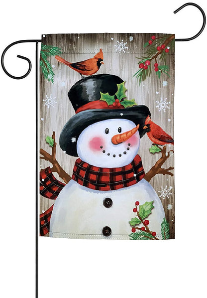 Frosty & Cardinals Christmas Garden Flag - 12" x 18", Double Sided, Snowman