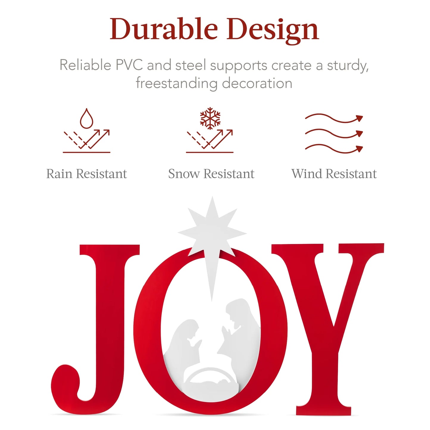 Best Choice Products 46in Outdoor JOY Christmas Nativity Decoration w/Weather Resistant PVC, Ground Stakes - Red/White