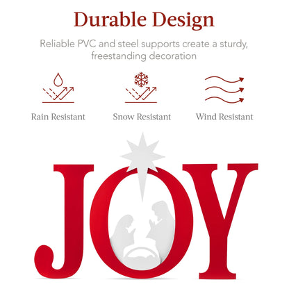 Best Choice Products 46in Outdoor JOY Christmas Nativity Decoration w/Weather Resistant PVC, Ground Stakes - Red/White