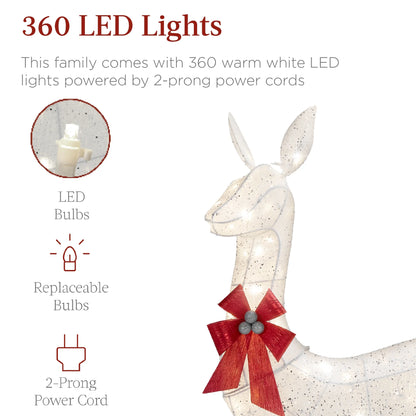 Best Choice Products 3-Piece Lighted Christmas Deer Set Outdoor Yard Decoration w/360 LED Lights, Stakes - White