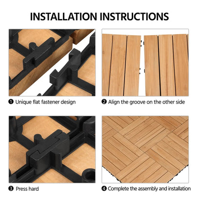 Renwick 12" x 12" Square Wooden Floor Tiles, 27 Pieces, Natural Wood
