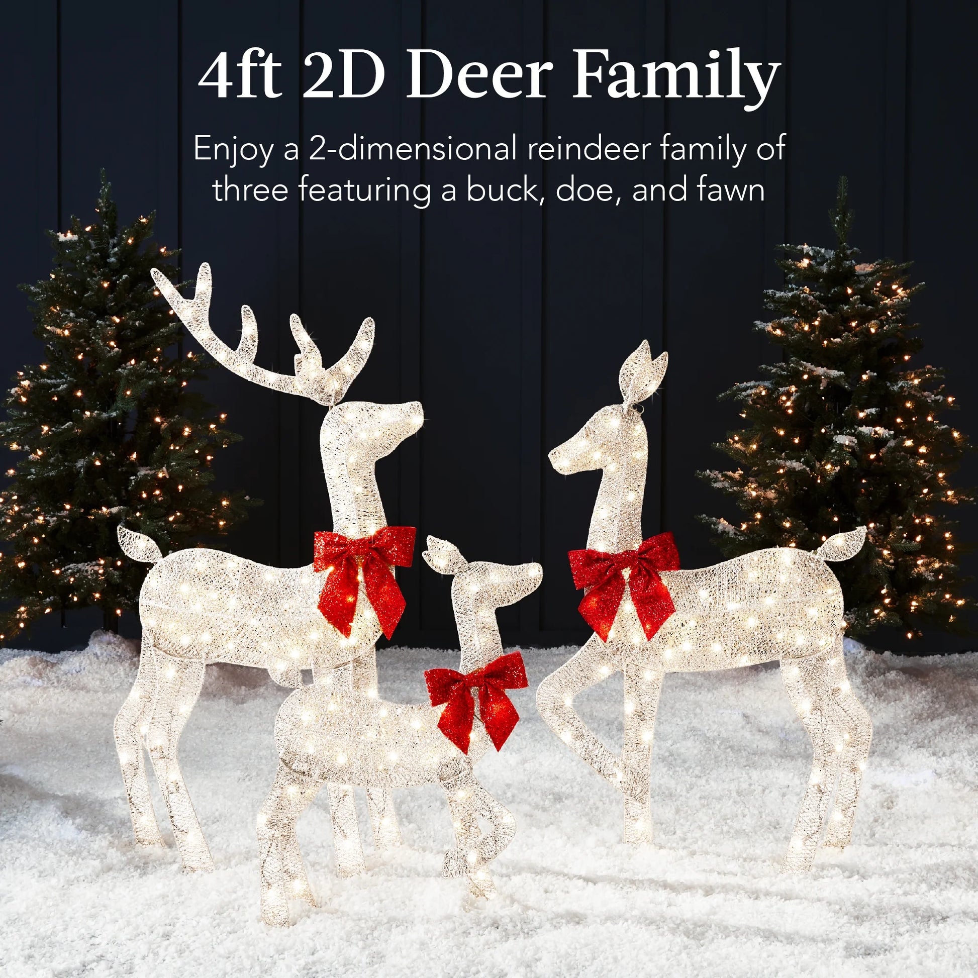 Best Choice Products 3-Piece 2D Deer Family Set, Lighted Christmas Outdoor Decoration w/175 Lights, Stakes - Gold