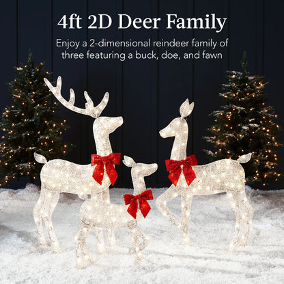 Best Choice Products 3-Piece 2D Deer Family Set, Lighted Christmas Outdoor Decoration w/175 Lights, Stakes - Gold