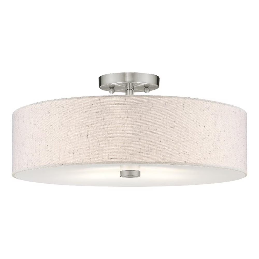 Livex Lighting Meridian 8" 4-Light Metal & Fabric Semi Flush in Brushed Nickel