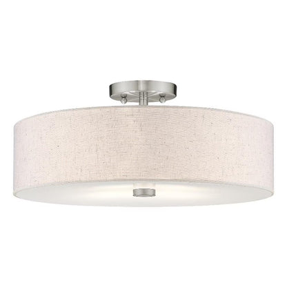 Livex Lighting Meridian 8" 4-Light Metal & Fabric Semi Flush in Brushed Nickel