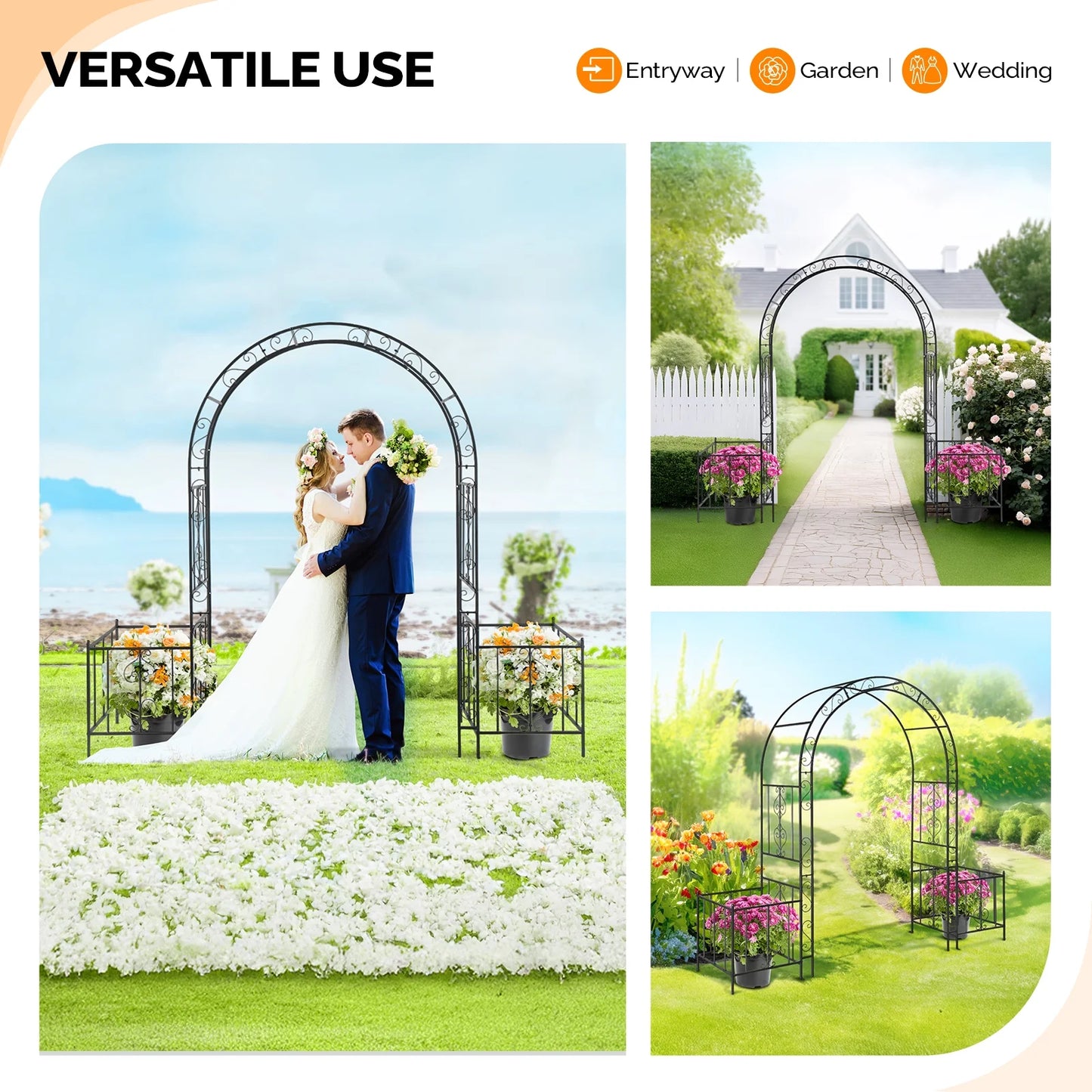 UBesGoo Outdoor 6.7FT Garden Arbor with Planter Box, Wedding Arch Archway for Ceremony Party, Trellis for Plant Climbing, Christmas Decorations Pergola for Backyard, Lawn, Patio, Yard