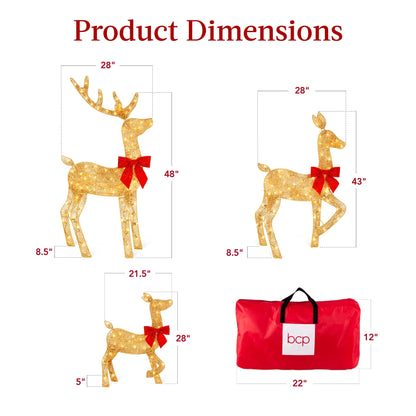 Best Choice Products 3-Piece 2D Deer Family Set, Lighted Christmas Outdoor Decoration w/175 Lights, Stakes - Gold
