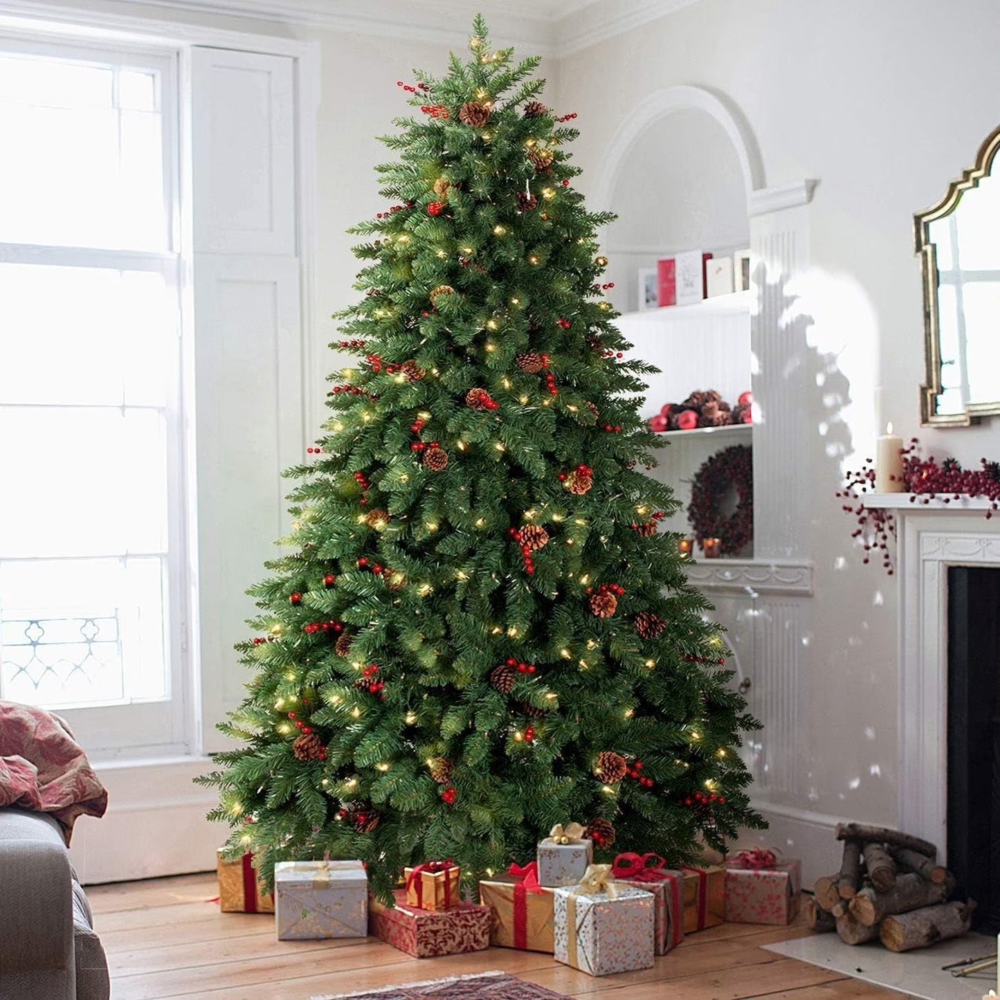 Jostyle 4.5FT Pre-Lit Christmas Tree, Decorated with 300 Clear Lights and Realistic 516 Thicken Tips