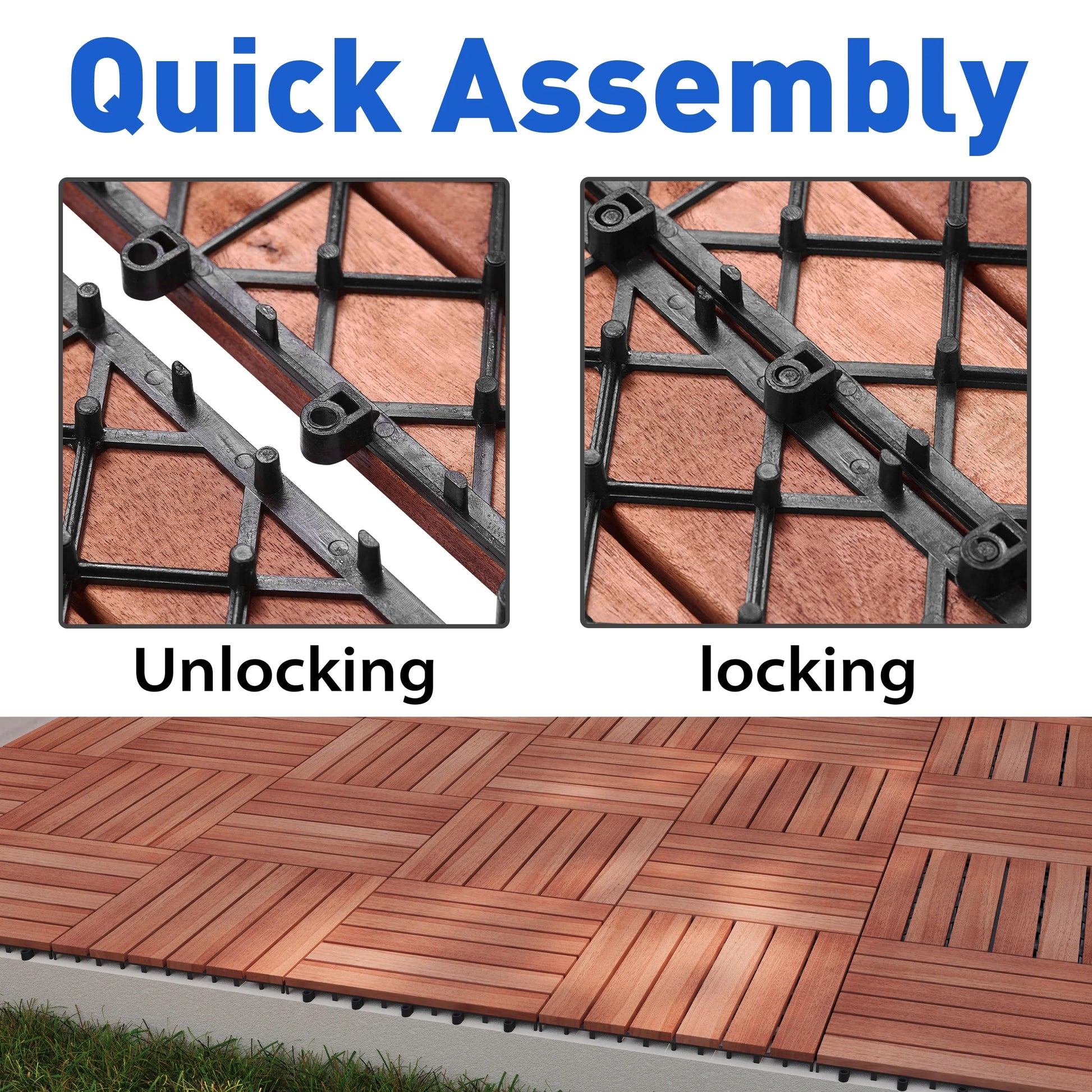 BuxWellBang 27pcs Wood Flooring Tiles for Indoor & Outdoor,11.8'' x 11.8'' x 0.8'',Brown