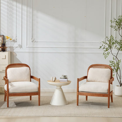 Christopher Knight Home Mid-Century Modern Accent Chairs, Wood Frame with Rattan Backrest, Grayish Green, Set of 2