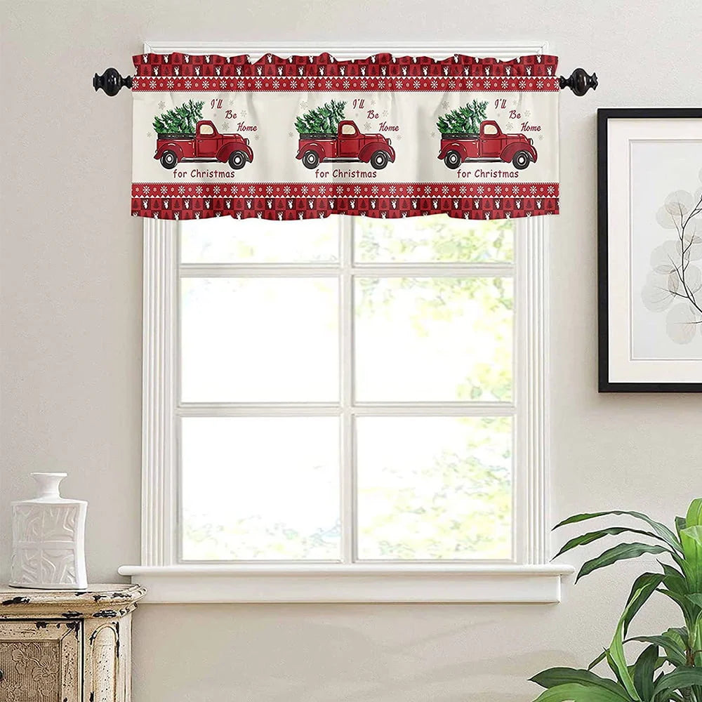 Capreze Christmas Window Drapes Xmas Kitchen Valance Short Curtain Slot Top Window Drapes Curtain Cafe Tier Christmas Short Curtain D W:91"x H:18"