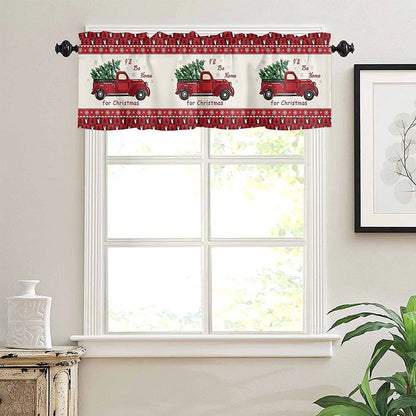 Capreze Christmas Window Drapes Xmas Kitchen Valance Short Curtain Slot Top Window Drapes Curtain Cafe Tier Christmas Short Curtain D W:91"x H:18"