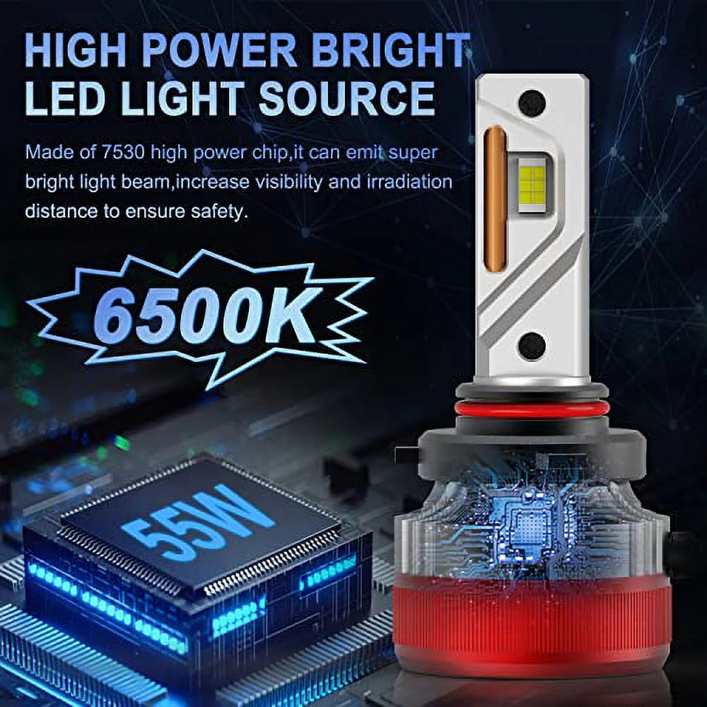 Alla Lighting 12000 Lumens HB3 9005 LED Headlights Bulbs, 6500K Xenon White, Xtreme Super Bright High Beam or Low Beam Conversion Kits Replacement