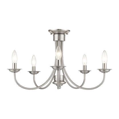 42684-91-Livex Lighting-Estate - 5 Light Large Semi-Flush Mount In Style-13.25 Inches Tall and 24 Inches Wide-Brushed Nickel Finish