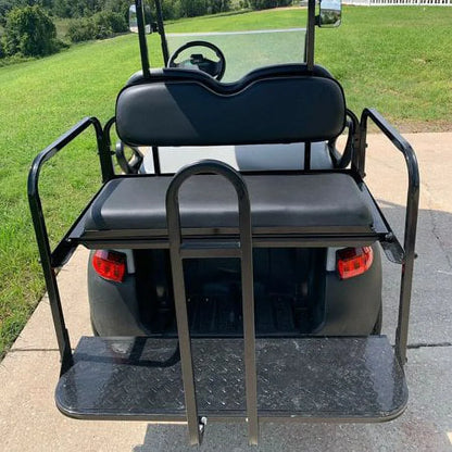 Kojem Flip Folding Rear Black Seat Kit for 2004-up Club Car Precedent Gas or Electric Models Golf Cart w/Extra Handle Bar w/Roof Support - 3 Packages & All Hardware