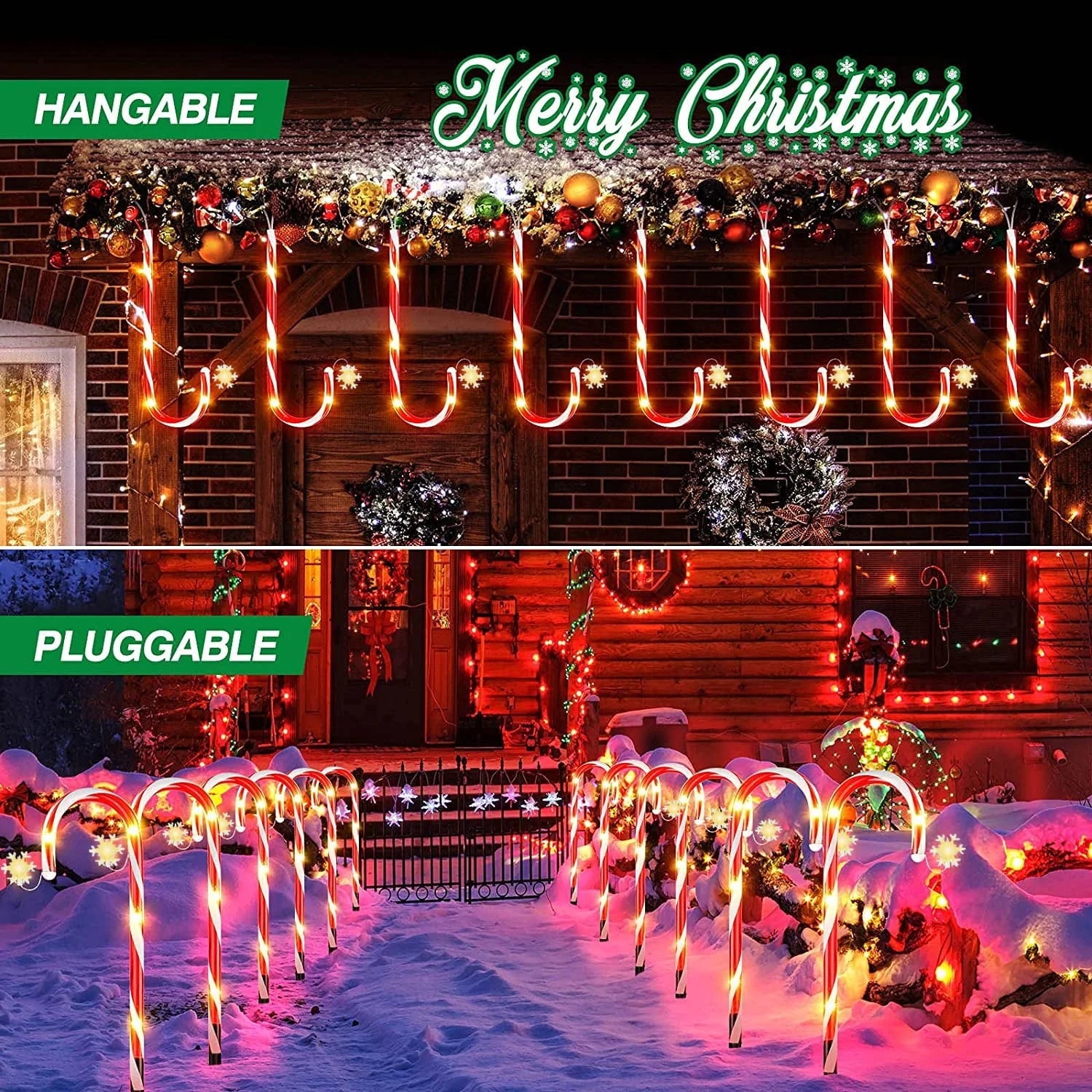 8 pk Solar Outdoor 20 inches LED 8 Modes Christmas Xmas Candy Cane Crutches with Stars Holiday Waterproof Pathway Warm Lights