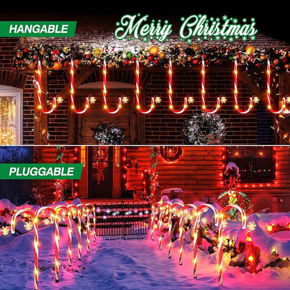 8 pk Solar Outdoor 20 inches LED 8 Modes Christmas Xmas Candy Cane Crutches with Stars Holiday Waterproof Pathway Warm Lights