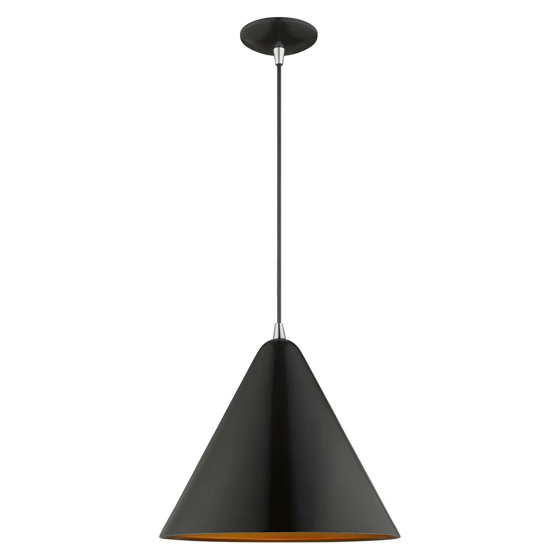 Livex Lighting Dulce 14" 1-Light Modern Metal Single Pendant in Shiny Black