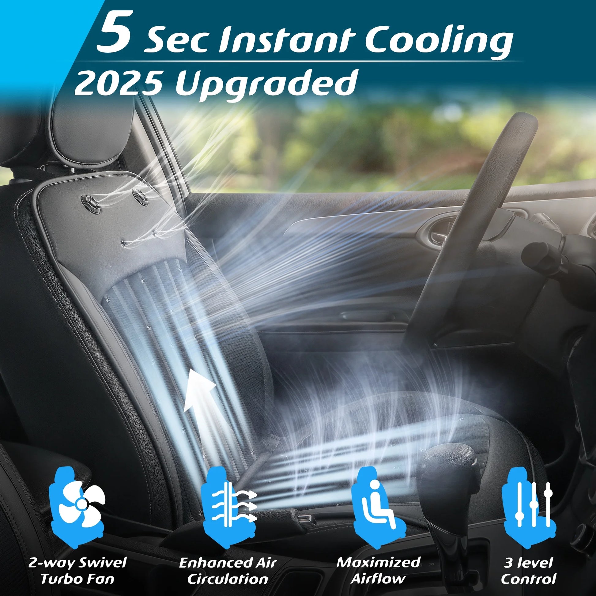 Paffenery 2025 Heating and Cooling Seat Cover Front Seat, 12V-24V Ventilated Cooling Car Seat Cushion, Cooled Seat Cover for Car SUV Truck Universal Fit, Fashion Black
