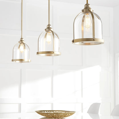 886-8086-Quorum Lighting-Banded Dome - 1 Light Pendant in Transitional style - 9.5 inches wide by 11 inches high-Aged Brass/Oiled Bronze Finish