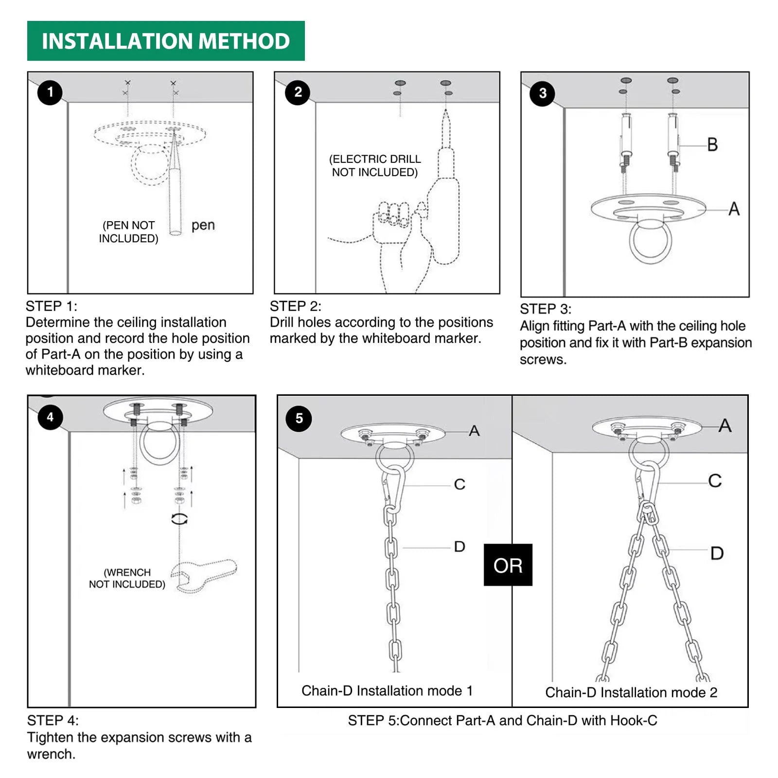 Garpans Hammock Chair Mounting Hardware Hanging Kit Ceiling Suspension Hammock Hook Kit Heavy Duty for Indoor Outdoor Yoga Gym Swing Chair Max 550 Lbs