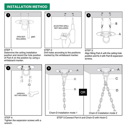Garpans Hammock Chair Mounting Hardware Hanging Kit Ceiling Suspension Hammock Hook Kit Heavy Duty for Indoor Outdoor Yoga Gym Swing Chair Max 550 Lbs