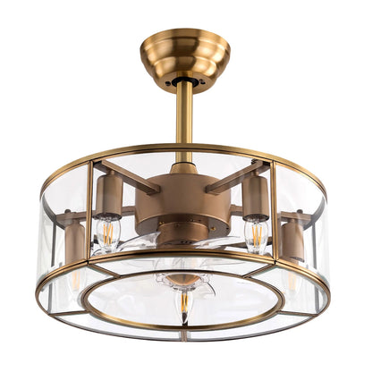 Caged Fandelier Ceiling Fan with Light, Golden Ceiling Fans with Remote Control & Noiseless 35db - Farmhouse Rustic Bladeless Ceiling Fans Chandelier Retro Lighting Fixture