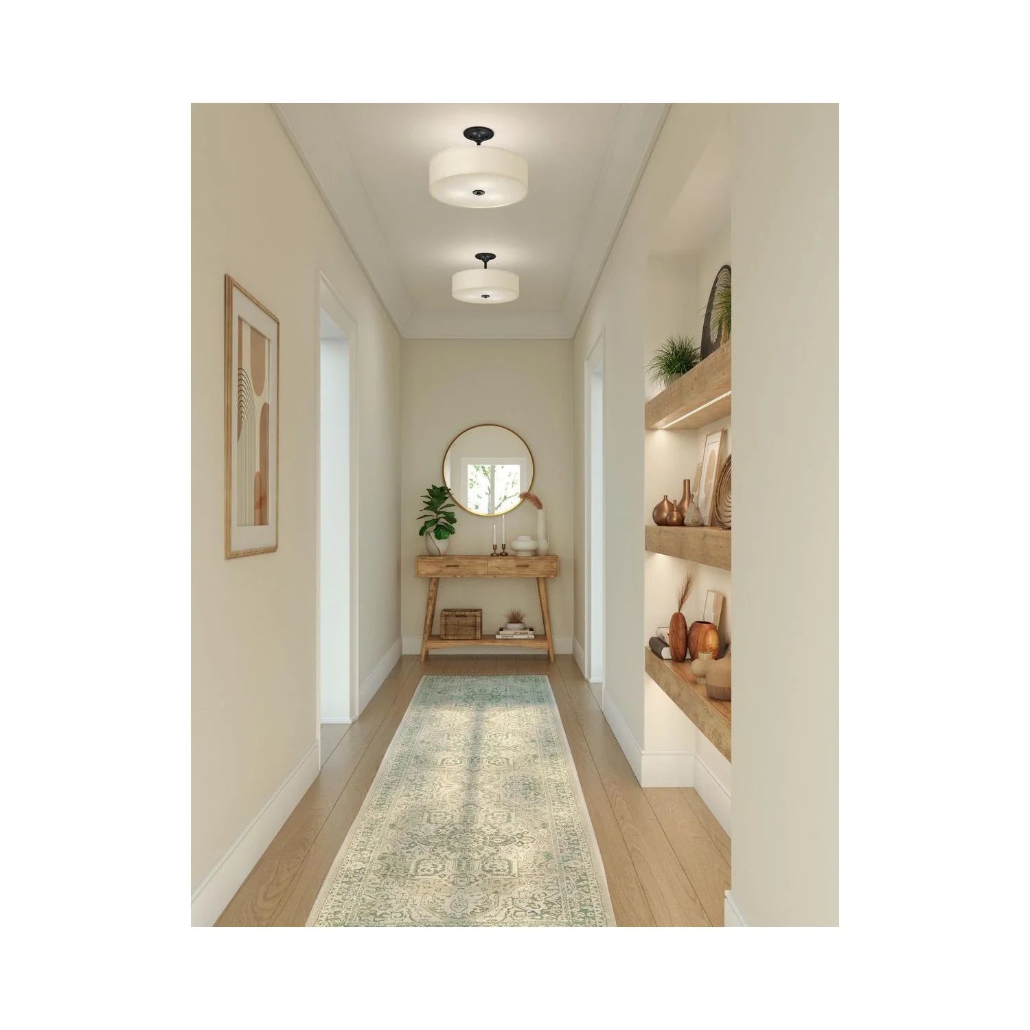 P350168-009-Progress Lighting-Inspire - Close-to-Ceiling Light - 3 Light - Drum Shade in Farmhouse style - 18 Inches wide by 11.5 Inches high-Brushed