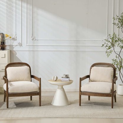 Christopher Knight Home Mid-Century Modern Accent Chairs, Wood Frame with Rattan Backrest, Grayish Green, Set of 2