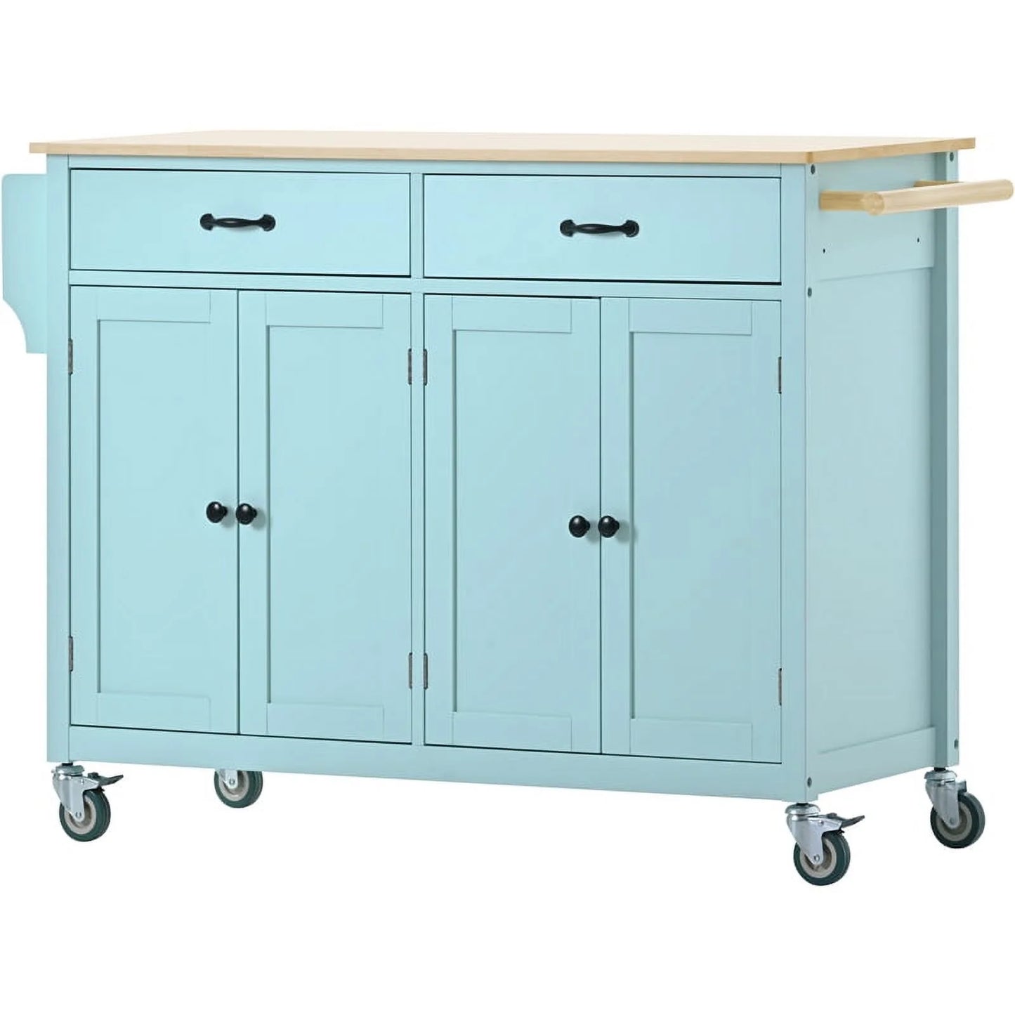 Kitchen Storage Islands& Carts with Solid Wood Top and Locking Wheels, Kitchen Island Cart with 4 Door Cabinet and Two Drawers, Kitchen Cabinets for Kitchen and Dining Room, Green