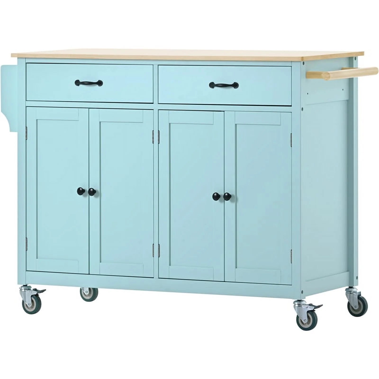 Kitchen Storage Islands& Carts with Solid Wood Top and Locking Wheels, Kitchen Island Cart with 4 Door Cabinet and Two Drawers, Kitchen Cabinets for Kitchen and Dining Room, Green