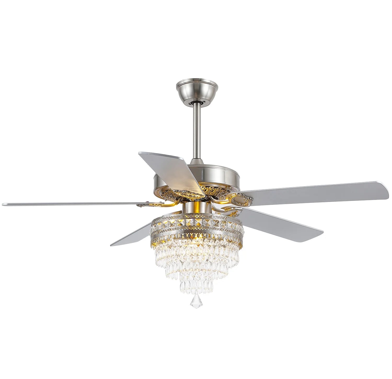 YIOSI 52" Crystal Ceiling Fan Fandelier with Remote Control, Modern Chrome Chandelier Ceiling Fan, Whisper-Quiet Motor, Reversible Blades, LED Lighting, Energy-Efficient, Elegant Living Room Fan