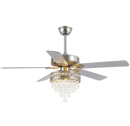 YIOSI 52" Crystal Ceiling Fan Fandelier with Remote Control, Modern Chrome Chandelier Ceiling Fan, Whisper-Quiet Motor, Reversible Blades, LED Lighting, Energy-Efficient, Elegant Living Room Fan