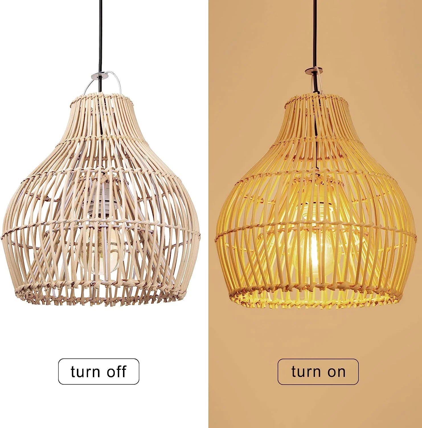 Arturesthome 1 Light Bohemian Pendant Light,Natural Rattan Materials Ceiling Chandelier Hanging Lamp Lighting Fixture for Hallway