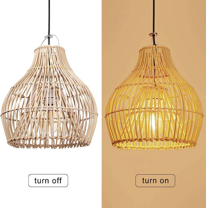 Arturesthome 1 Light Bohemian Pendant Light,Natural Rattan Materials Ceiling Chandelier Hanging Lamp Lighting Fixture for Hallway