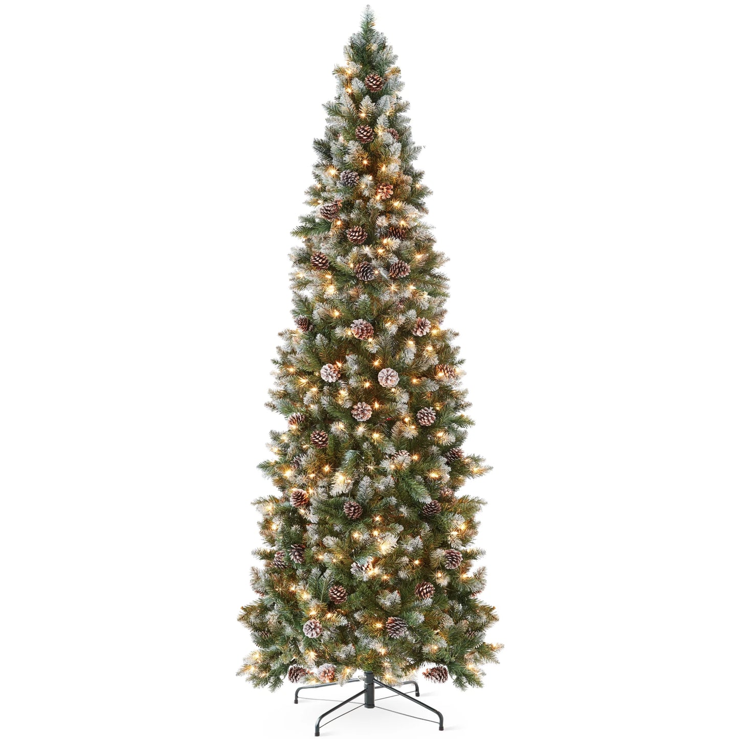 Best Choice Products 6ft Pre-Lit Partially Flocked Pencil Christmas Tree w/250 Lights, Pine Cones, Foldable Stand
