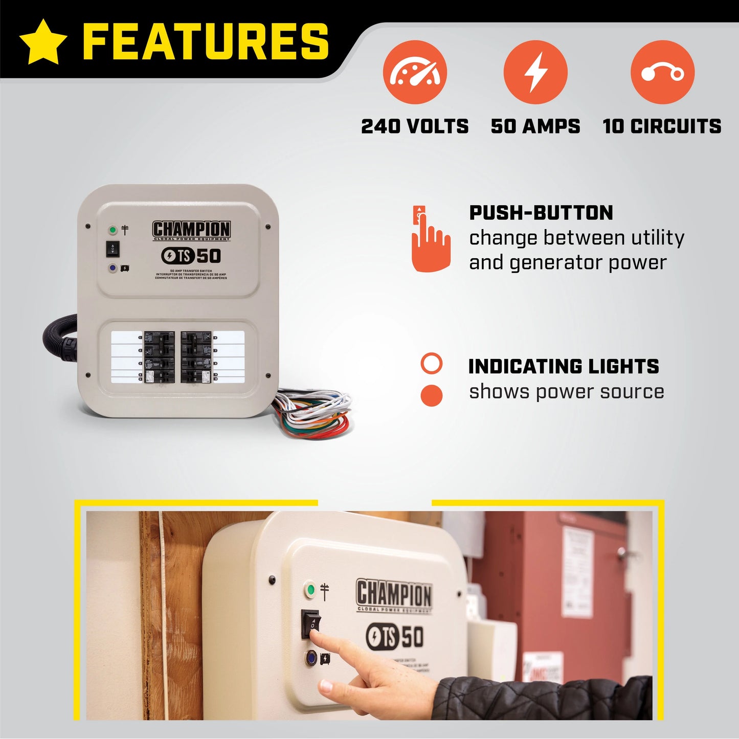 Champion Power Equipment 50Amps 240 Volts Manual Transfer Electrical Switch