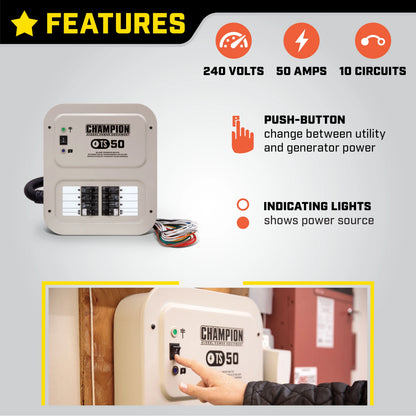 Champion Power Equipment 50Amps 240 Volts Manual Transfer Electrical Switch