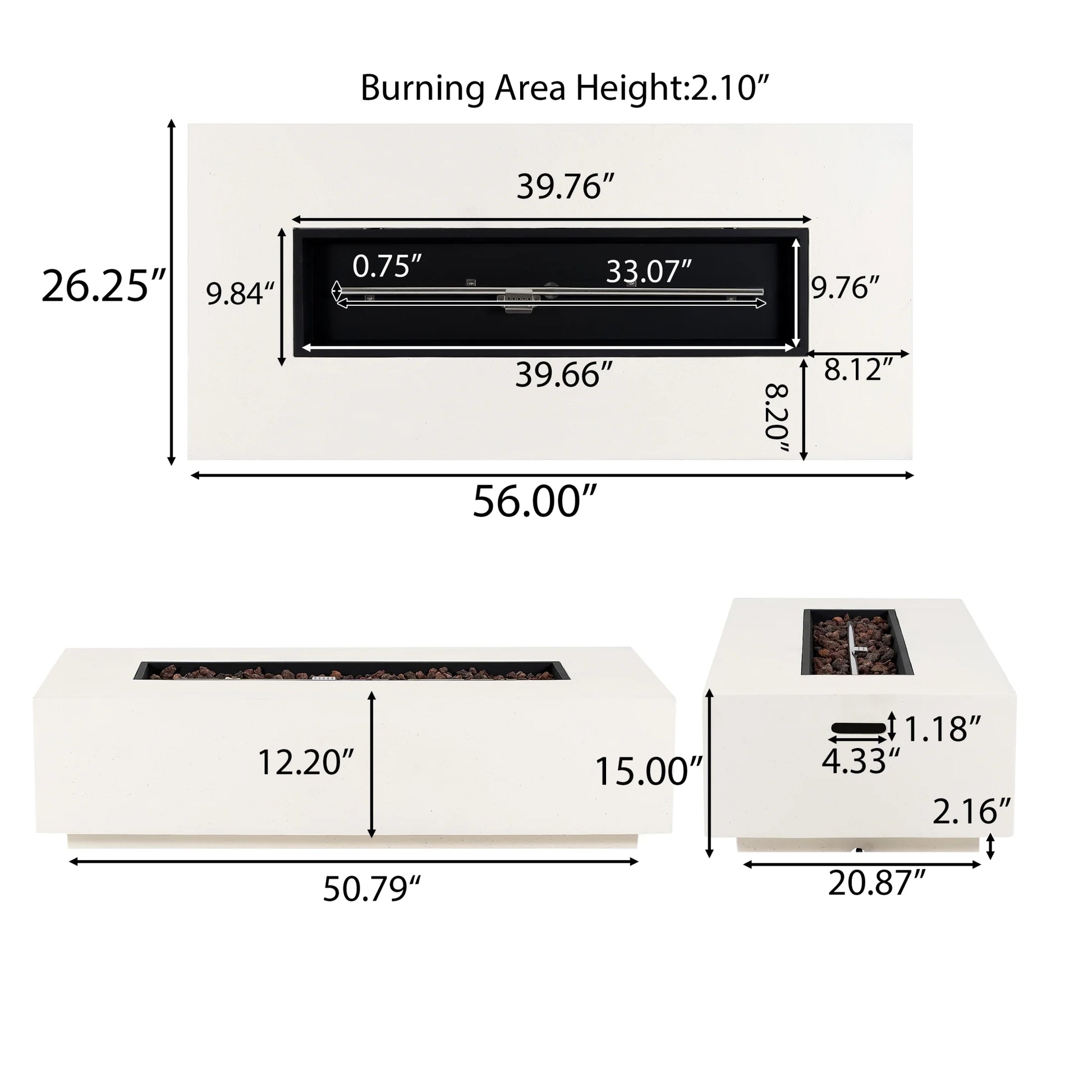 Christopher Knight Home Modern Outdoor 56" Rectangular Propane Fire Pit, 50,000 BTU, White MGO, (No Tank Cover)