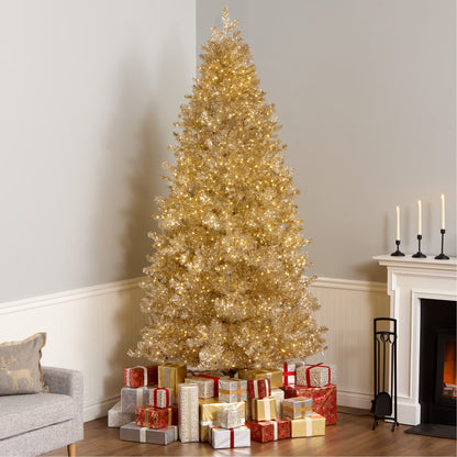 National Tree Company Pre-Lit Artificial Christmas Tree, Platinum, Tinsel, 1250 Warm White LED Rice Lights, Includes Stand, 7.5 Feet