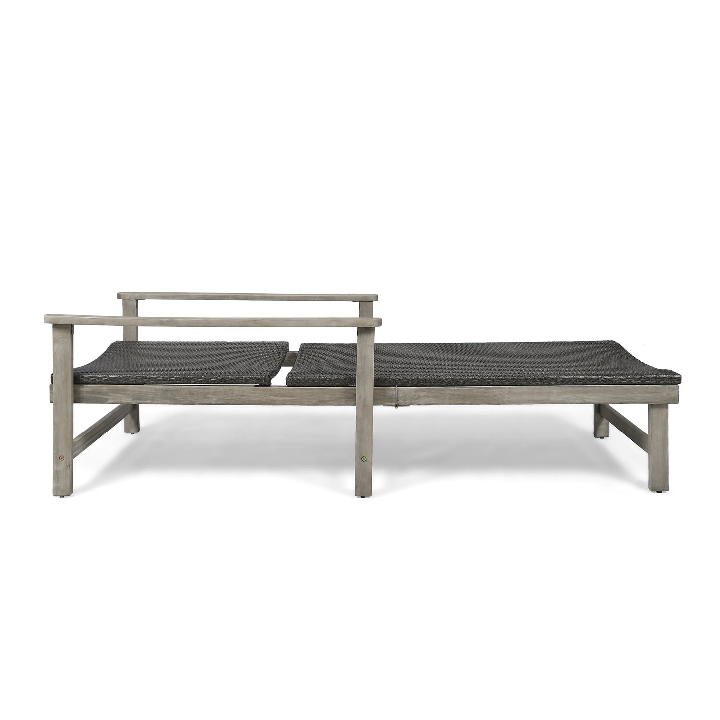 Christopher Knight Home Hampton Outdoor Rustic Acacia Wood Chaise Lounge with Wicker Seating by mixed black, light gray wash