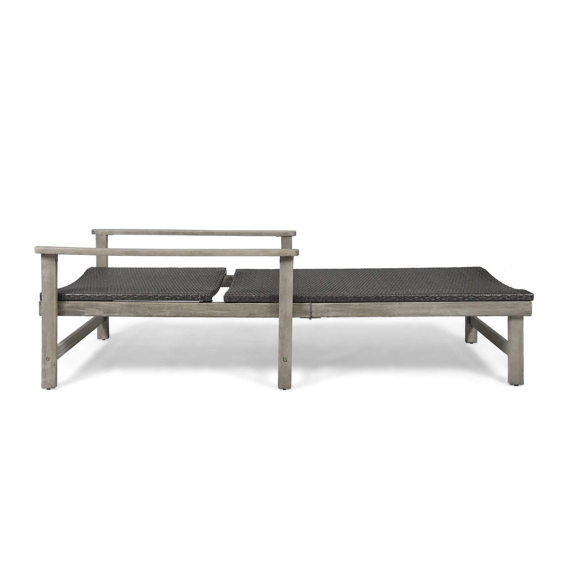 Christopher Knight Home Hampton Outdoor Rustic Acacia Wood Chaise Lounge with Wicker Seating by mixed black, light gray wash
