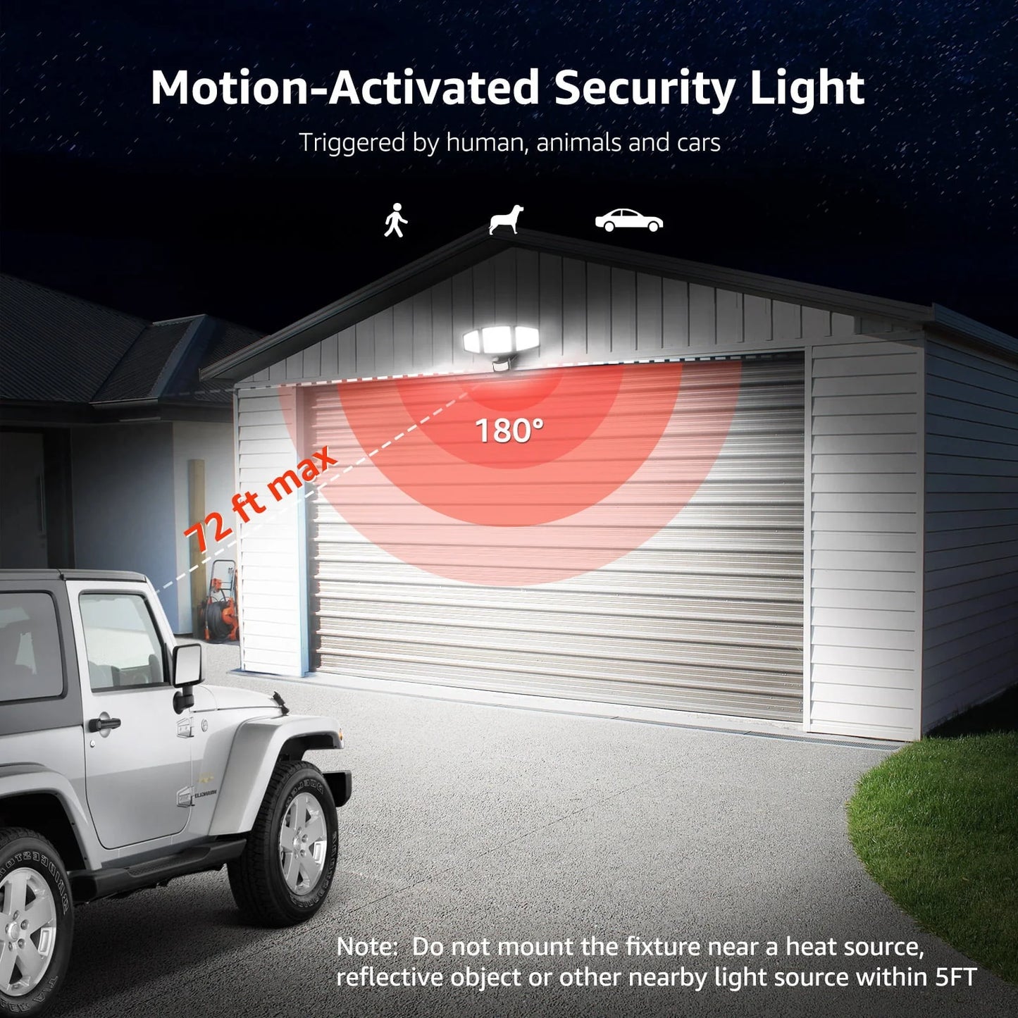 Lepro Motion Sensor Outdoor Light , LED Security Flood Lights with 3 Adjustable Heads, 270° Wide Lighting Angle, 27W 3200LM Super Bright, IP65 Waterproof for Yard Porch Garage, Black
